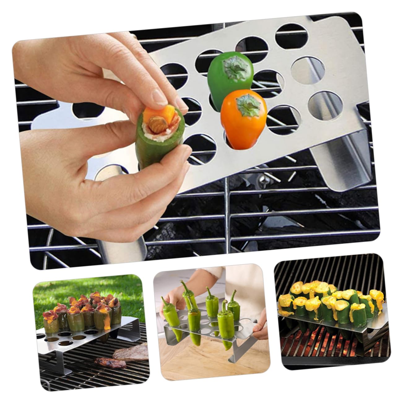 Gatuida 4 Ensembles Outil de Barbecue Poivre Outils de Grill jalapenos Grille Barbecue ustensile de Cuisine Un Barbecue casier à Poivre Accessoires pour fumoir Barbecue Acier Inoxydable