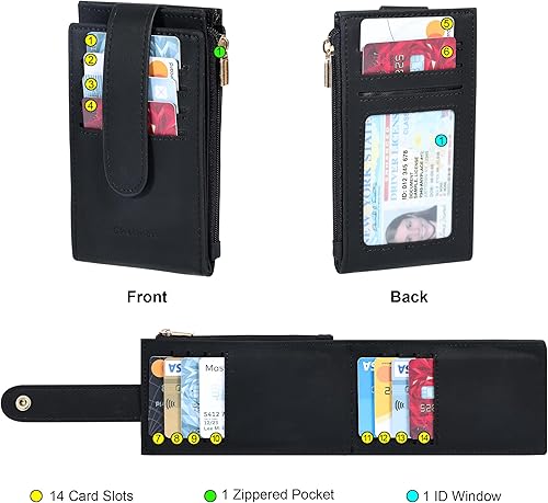 Miniatura 3 de Chelmon Cartera de mujer delgada con bloqueo RFID, billetera plegable con varios compartimientos para tarjetas con bolsillo con cremallera, Negro