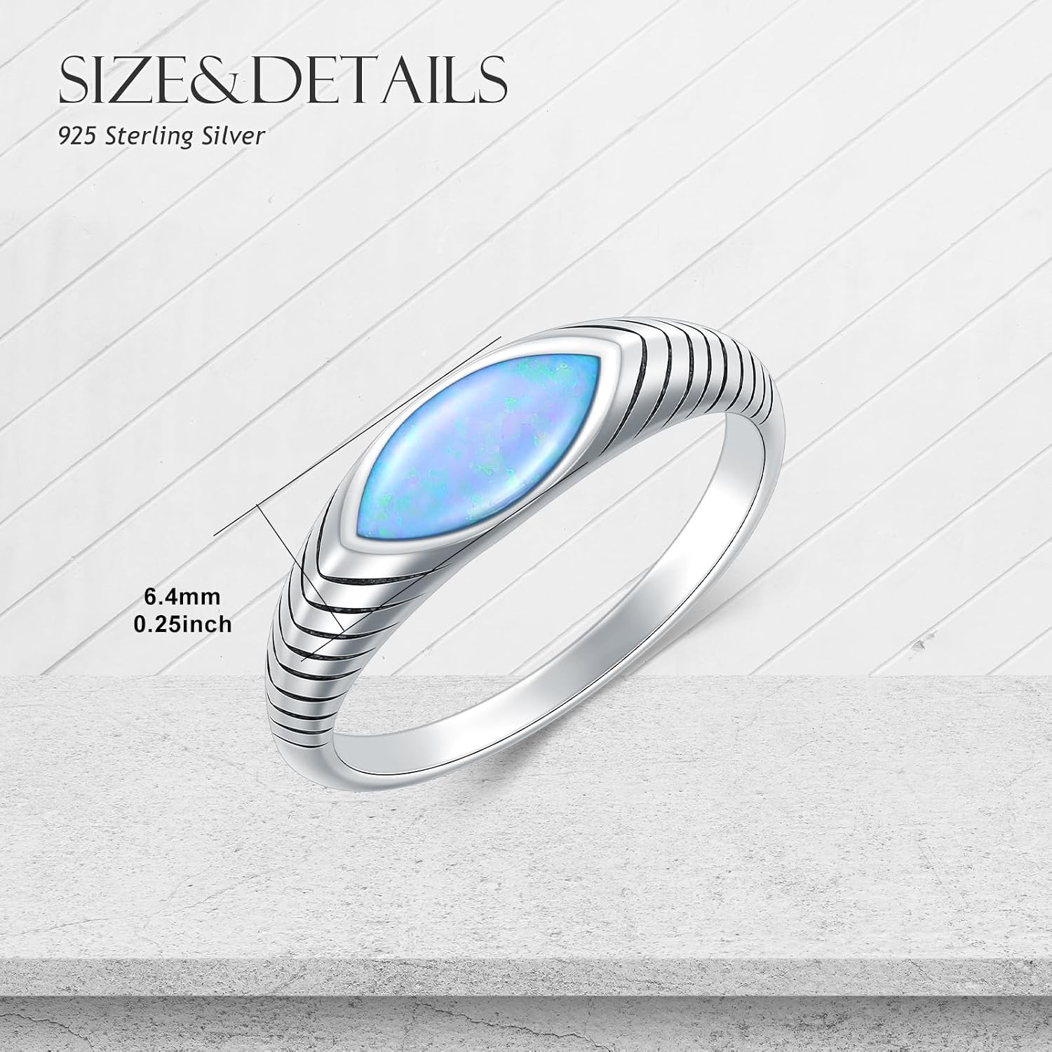 925 Sterling Silver Marquise-cut Blue Opal Ring,Stacking Statement Wedding Band Ring for Women Jewelry Gifts for Her(Ring Size 5-10)