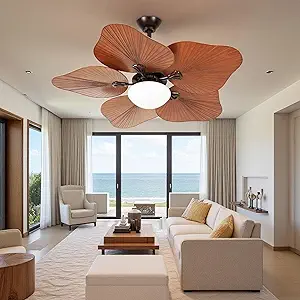 DWVO 46 Inch Ceiling Fan with Lights and Remote, Tropical Palm Leaf Blades Ceiling Fan for Living Room Dining Room Bedroom, Reversible Quiet Motor, 6 Speeds, Dimmable