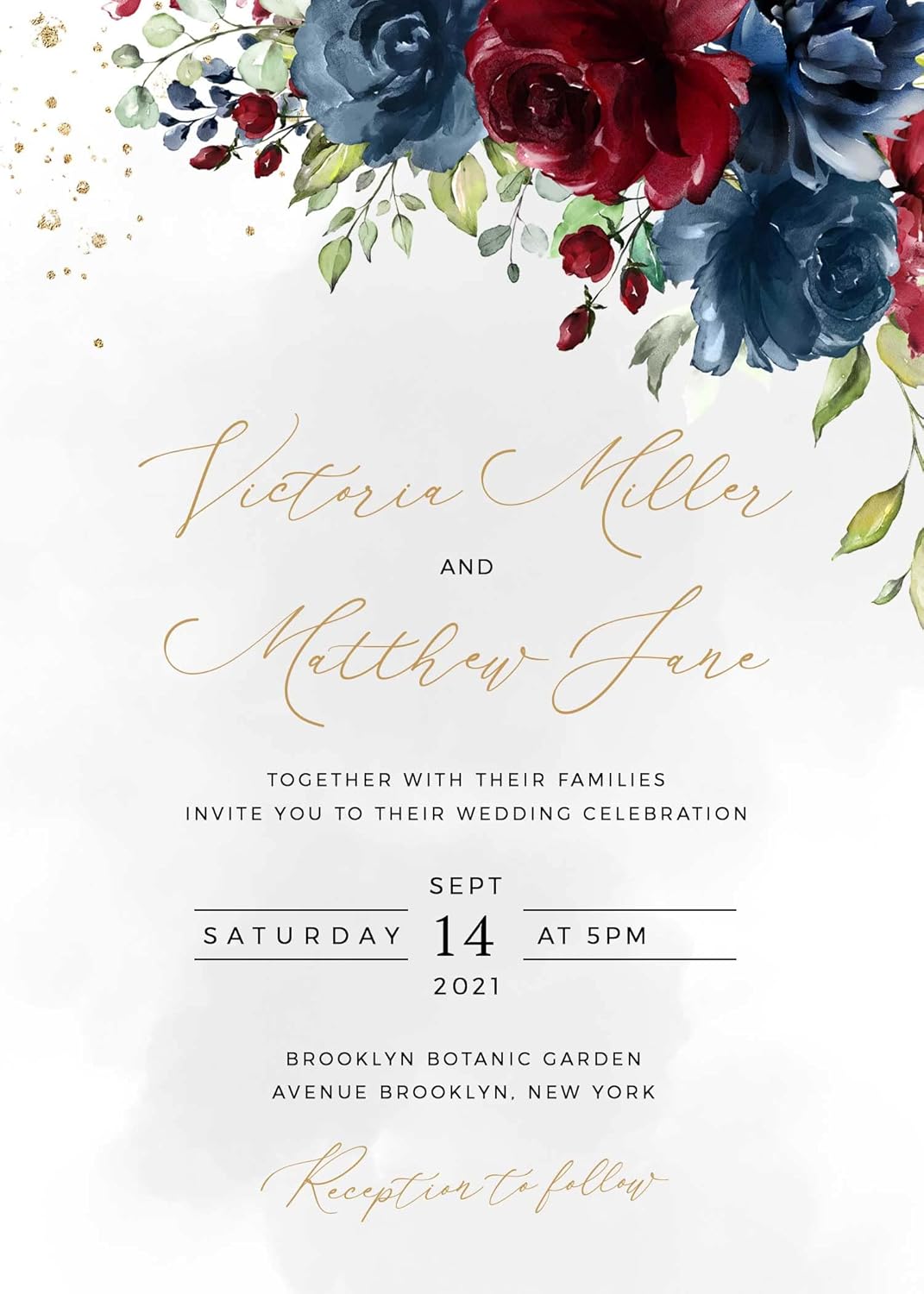 Customized Wedding Invitation Cards - 24 Wedding Invitations with Envelopes and 24 Rsvp Cards – Red & Purple Flower Wedding Invitations Personalized with Gold Text