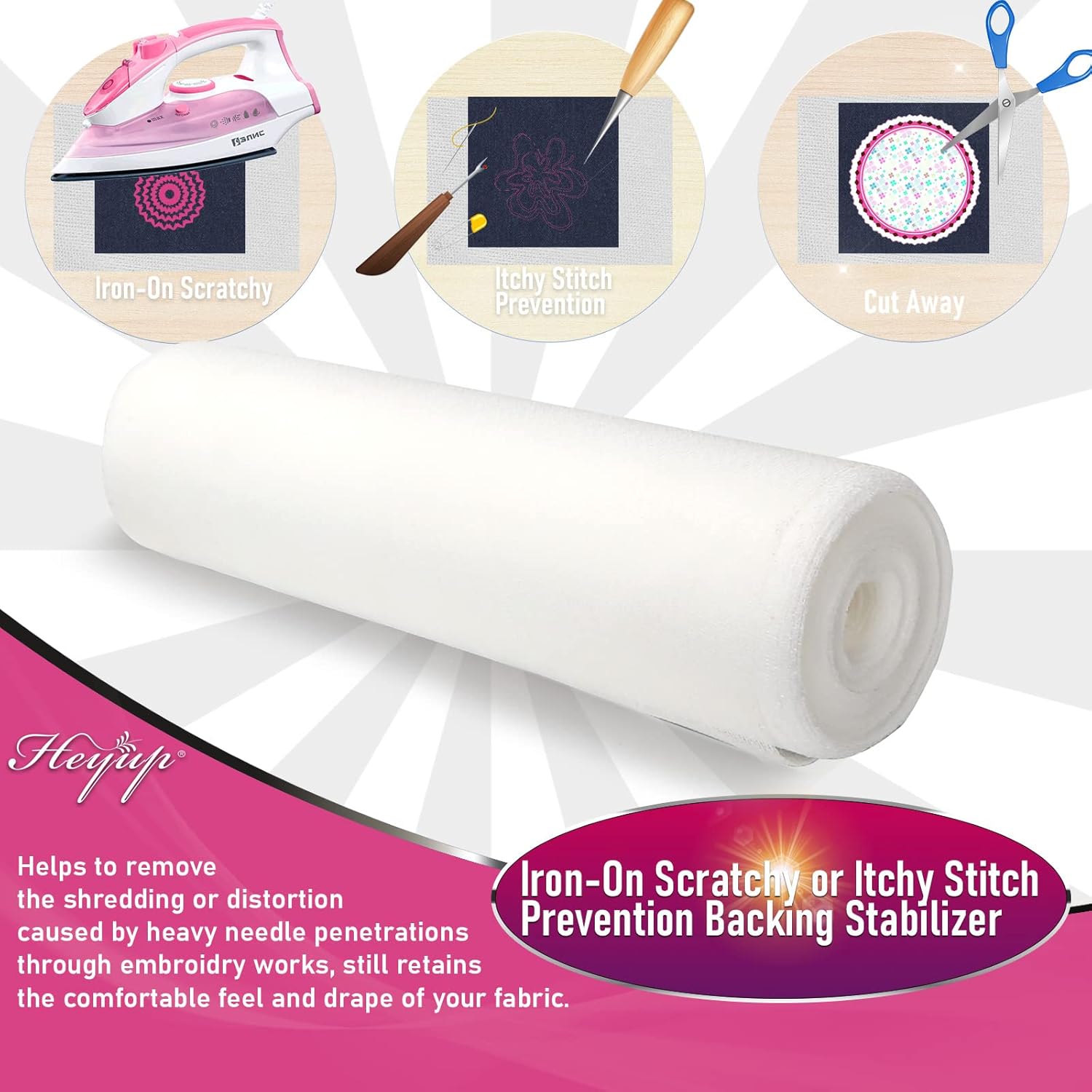 Iron on Embroidery Stitch Cover 8" x 9 Yd Light Weight Stabilizer Prevent Scratchy or Itchy Stitches, Soft Touch Backing for Sensitive Skin, Babies, and Embroidery Garments, 2 Pack