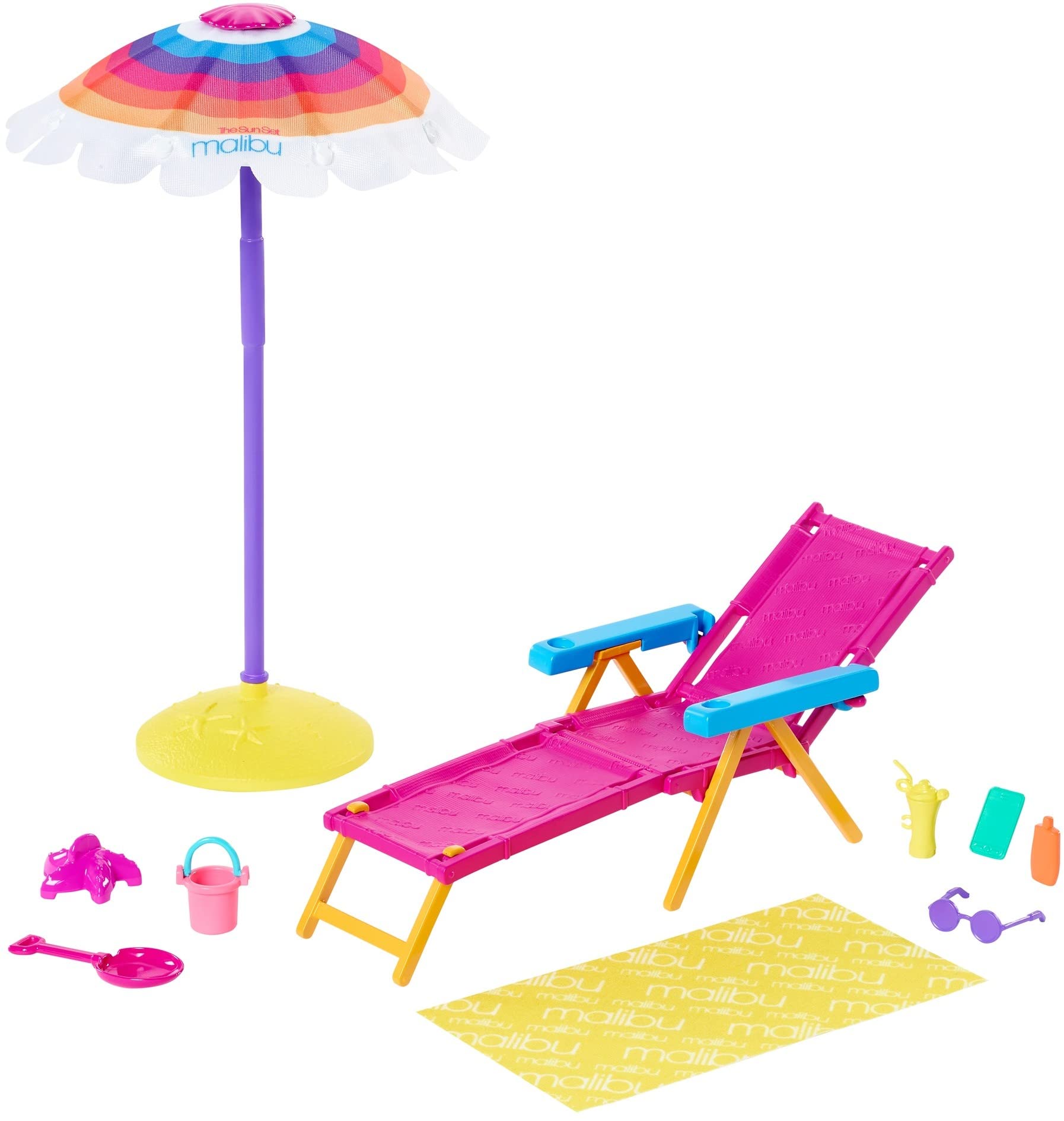 Barbie Loves The Ocean Beach-Themed Playset, with Lounge Chair, Umbrella & Accessories, Made from Recycled Plastics, Gift ...