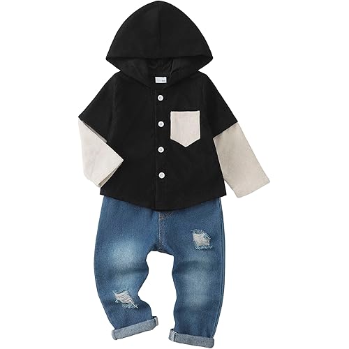 NZRVAWS Toddler Baby Boy Clothes Infant Outfit Boys Hoodie Sweatsuit Ripped Jean Fall Winter Little Boy Clothing 6M-7T