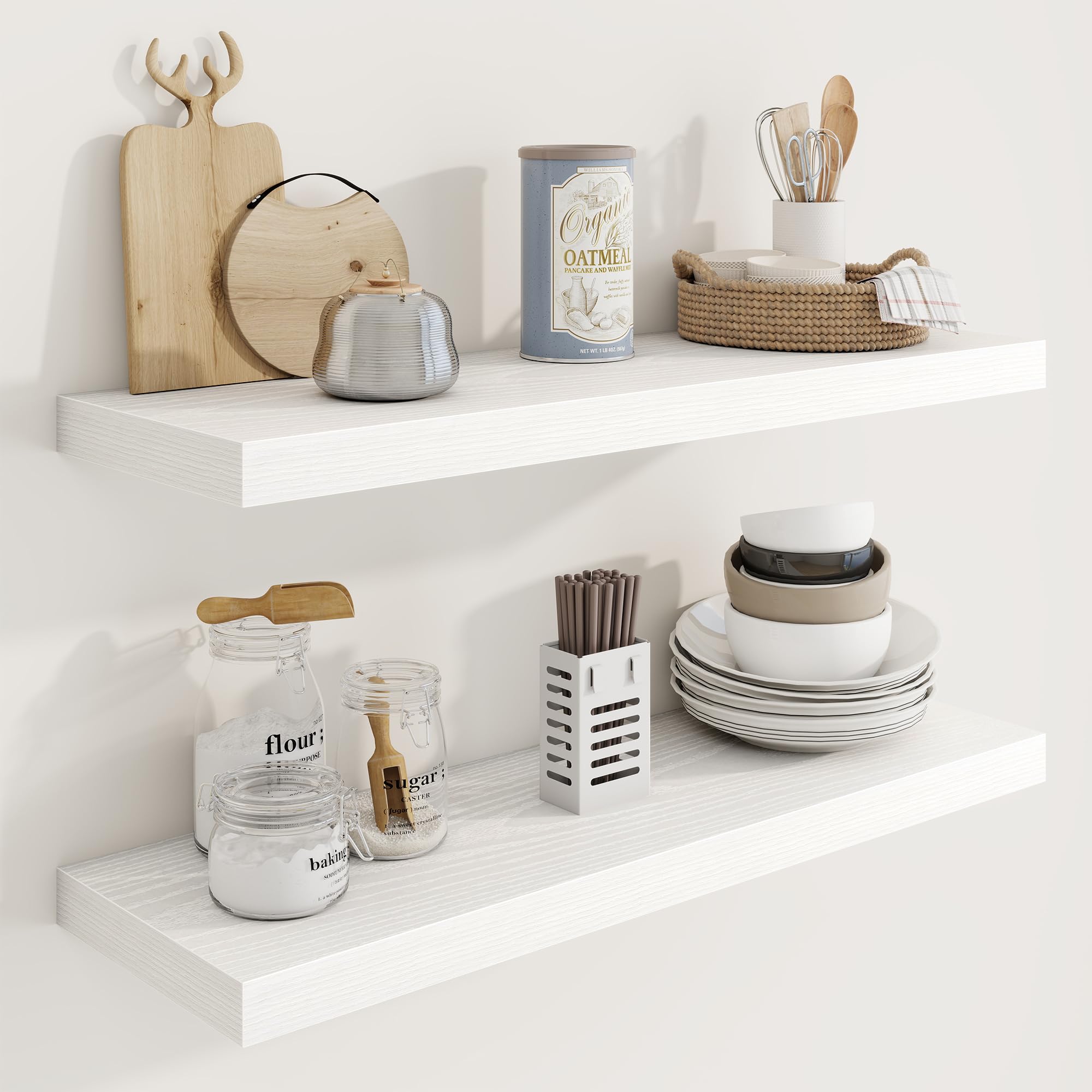 30in Floating Shelves for Wall, 30"W x 9.25"D x 1.25"H, 2 Pack Long Wall Mounted Engineered Wood Shelves with Invisible Brackets for Living Room,