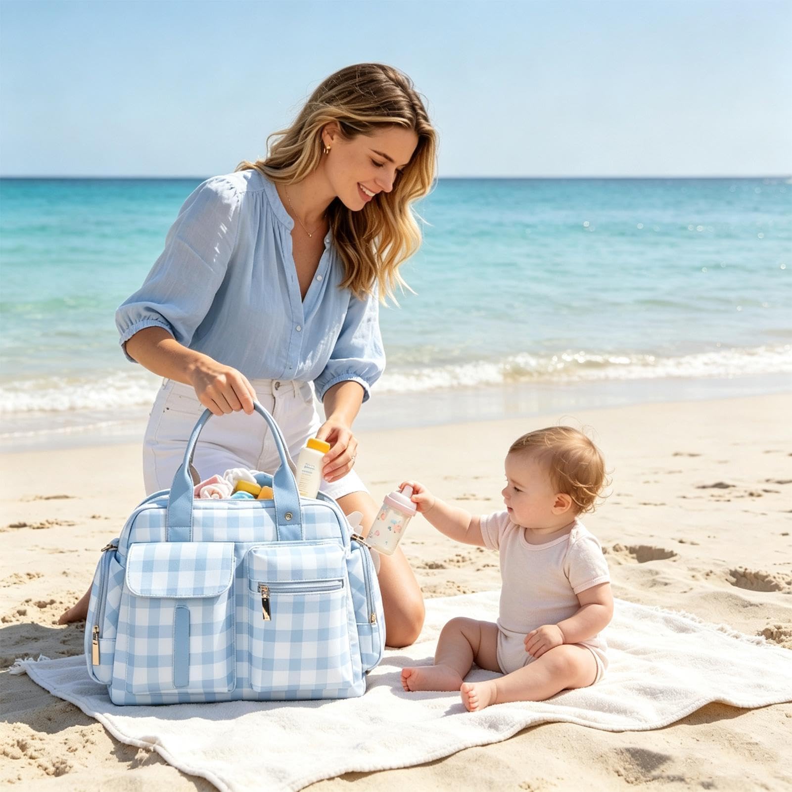Torba Shopper Na Pieluchy Z Uchwytem, Kraciasty Sling Tote