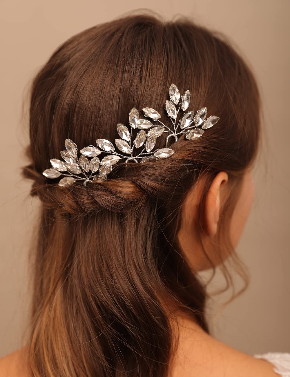 Chargances 3pcs Bride Silver Crystal Hair Pins Wedding Rhinestone Hair Pins Boho Dainty Handmade Hair Accessories for Women and Girls (Silver)