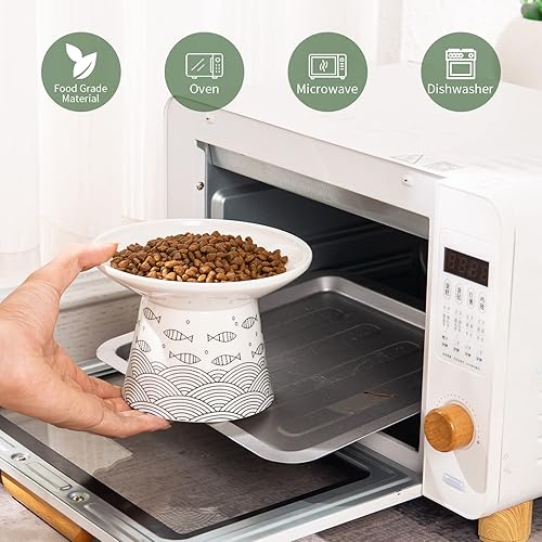 Miniatura 6 de AOMRYOM Juego de 2 cuencos elevados de cerámica extra anchos de 6.25 pulgadas para gatos grandes y perros pequeños, diseño elevado para mascotas de