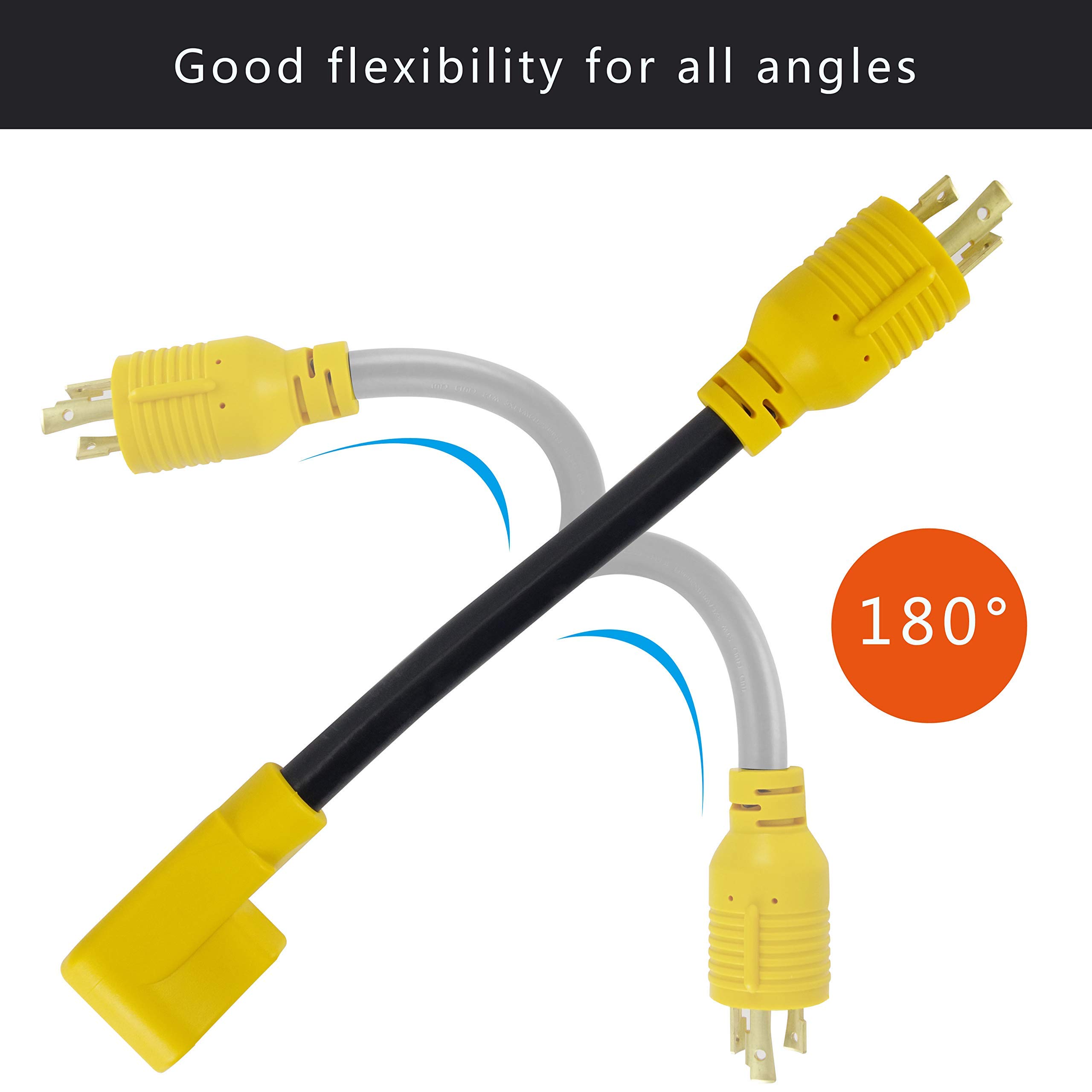 3 Prong RV Generator Adapter Cord,NEMA L5-30P to TT-30R,30 Amp 125V Generator to RV Adapter with 1FT,Heavy Duty STW 10/3 Cord, Yellow
