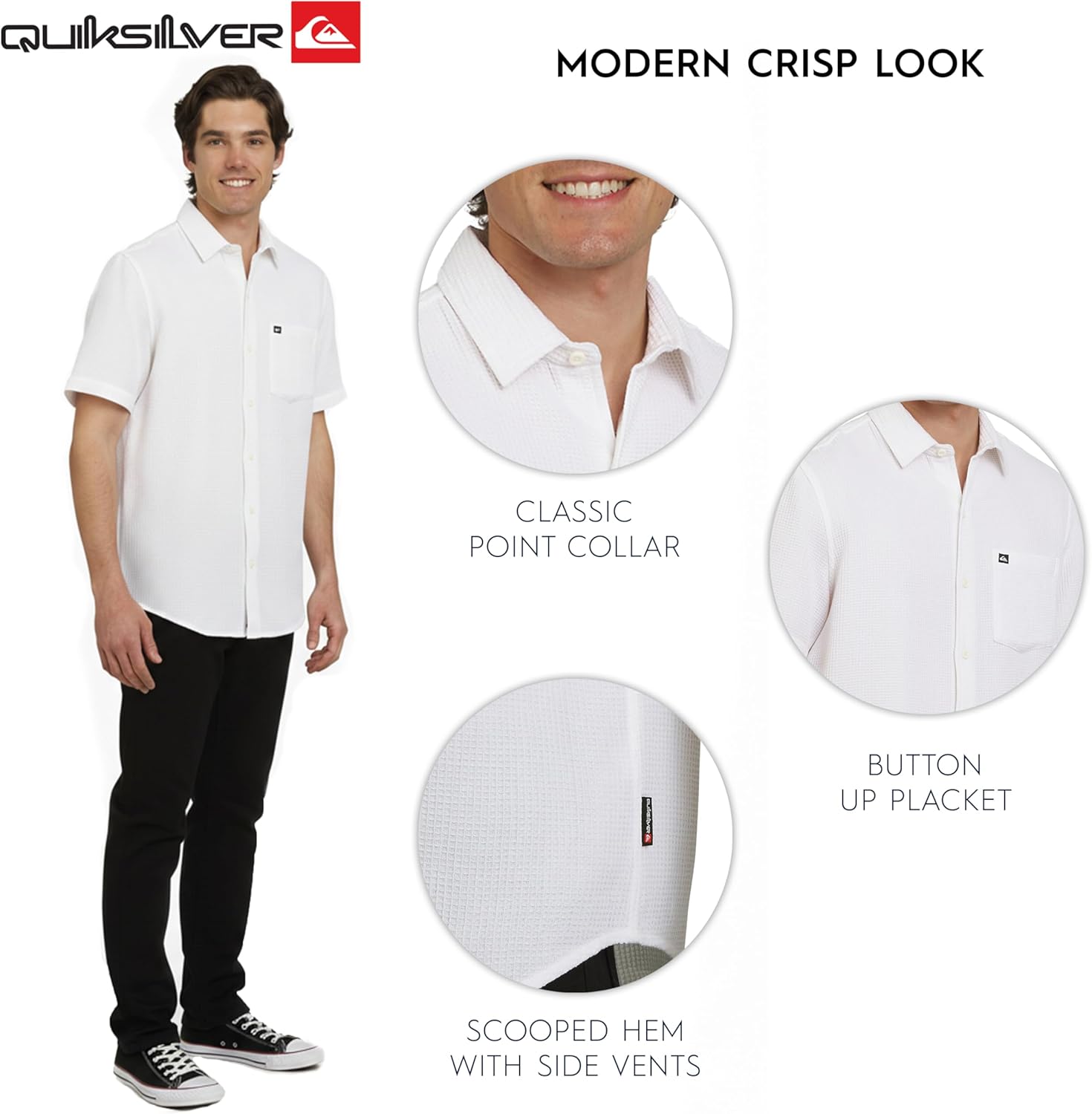 Quiksilver Men's Regular Fit Premium Cotton Short Sleeve Button Up Waffle Woven Shirt - Image 4