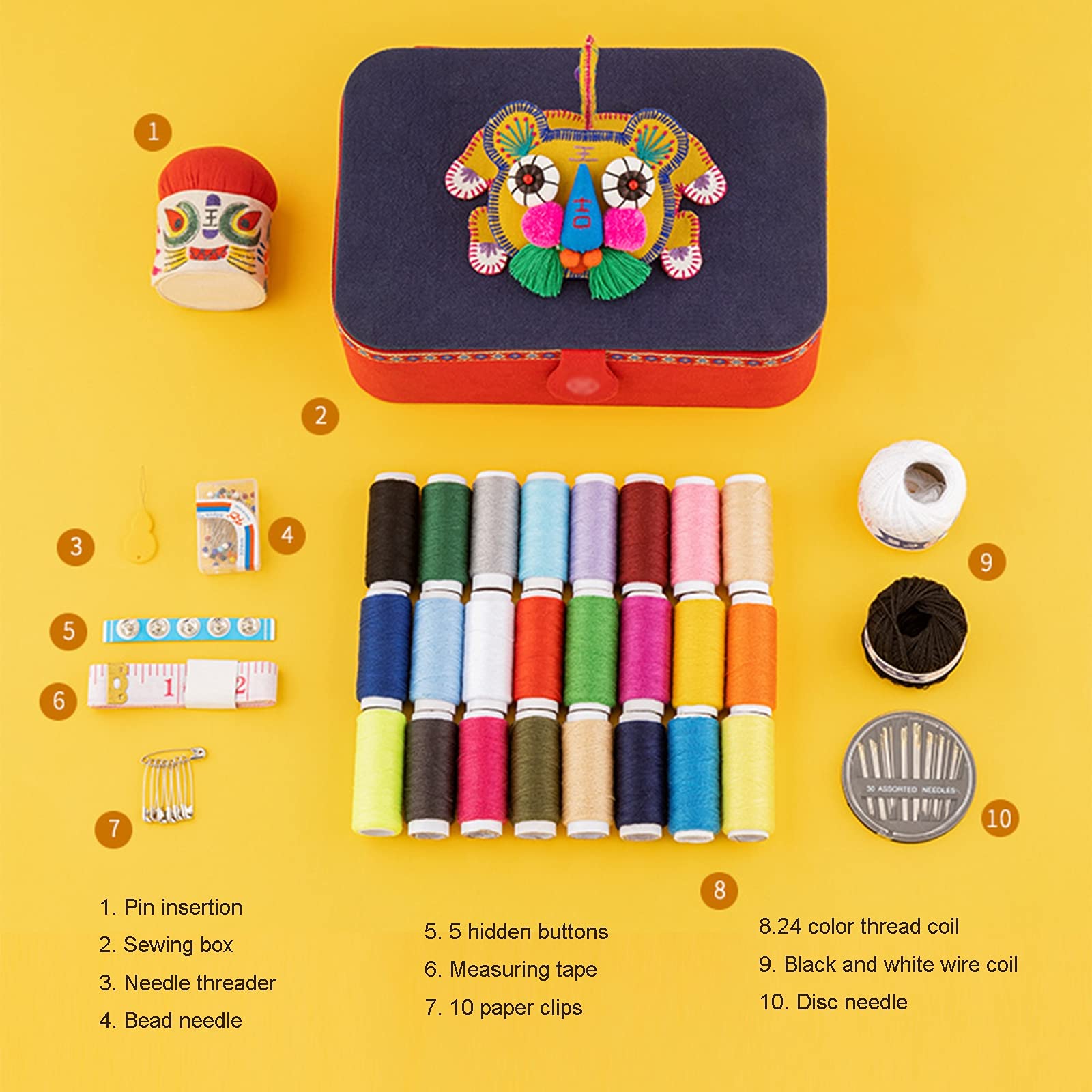 Caja de Costura, Kit de Costura, Caja de Costura Bordada Hecha a Mano con Accesorios, Adecuada for Principiantes, Mujeres, Rojo, 15,5x23 cm