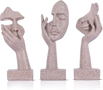 3 Pcs Thinker Small Statue Set - Art Resin Abstract Home Accent Figurines for Decor Woman Apartment Bookshelf Floating Shelf Coffee Table Office Desk Counter Decor (3 Pcs Sandstone, 6")