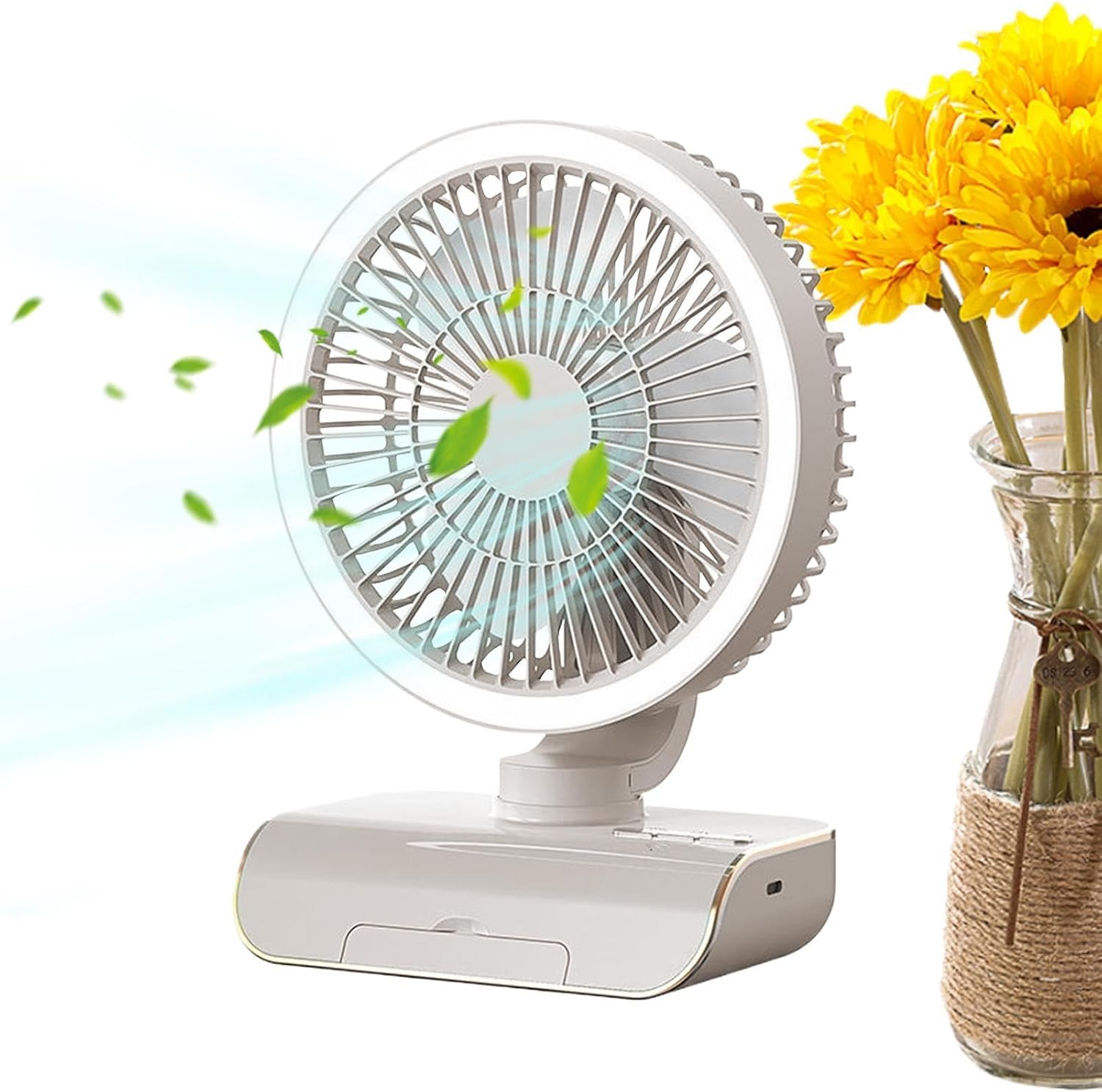 Oscillating Air Circulator Fan | 5 Speeds Oscillating Fan with Remote Control | 2000mAh Rechargeable Travel Supplies, Handheld Ventilator for Men, Women