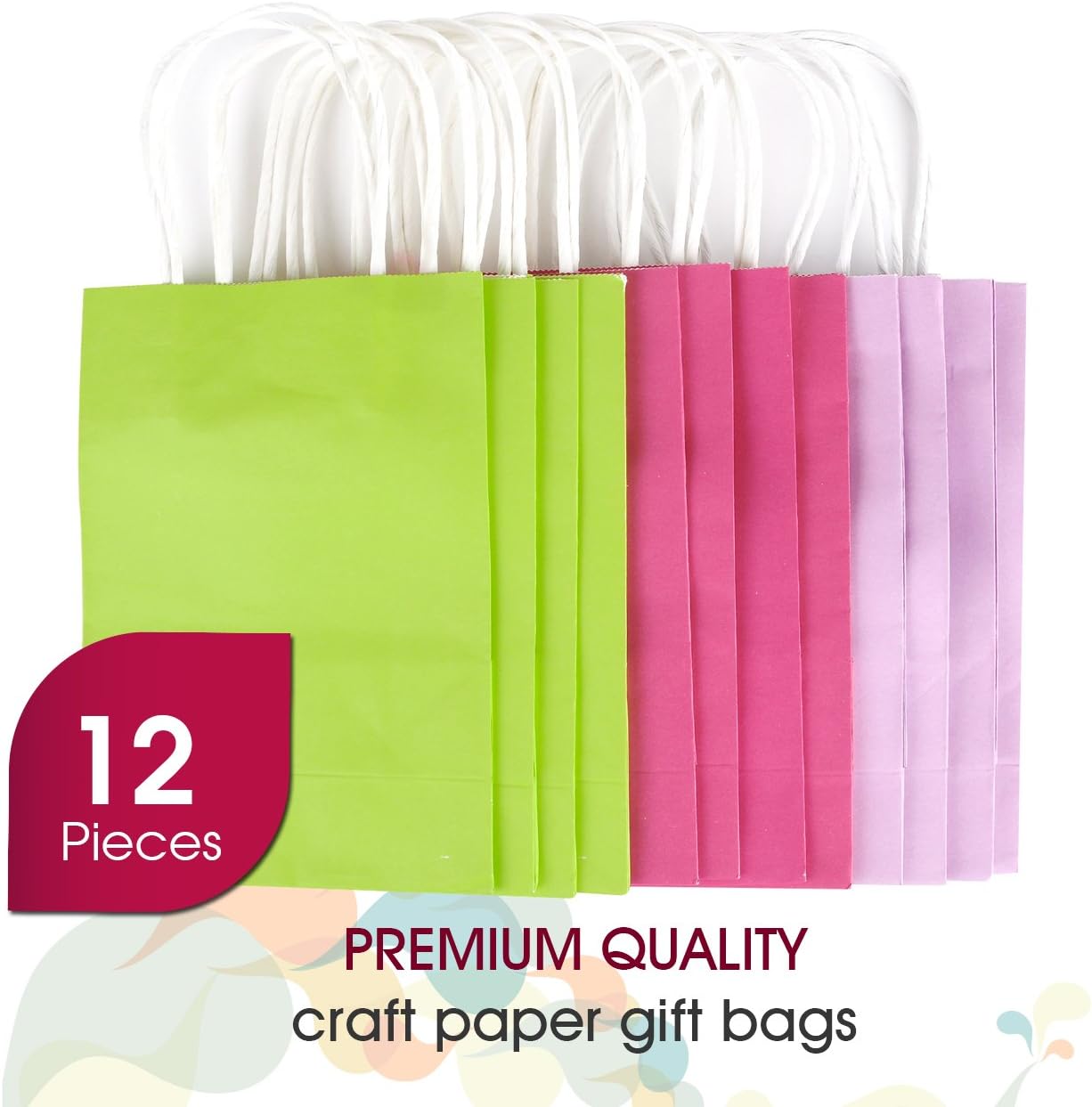 Colored Paper Bag - Colorful Gift Bags with Handles - Souvenir Giveaway Bags - 1 Dozen Bulk by Yazycraft