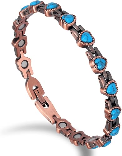Auinz Pulsera de cobre puro turquesa para mujer, para aliviar el dolor de artritis, túnel carpiano, corazón, pulsera ajustable (azul turquesa) disponible en Yaxa Colombia