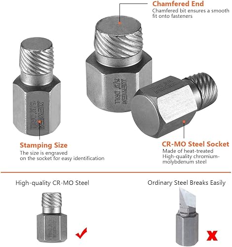 Vista 12 de XEWEA Juego de 25 extractores de tornillos, cabeza hexagonal, multilínea de fácil salida, herramienta extractor de pernos fácil de salir, acero