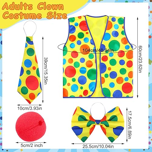Miniatura 7 de Funtery Juego de 16 disfraz de payaso, incluye peluca de payaso rojo, pajarita de nariz, chaleco de payaso, guantes blancos, zapatos de payaso,