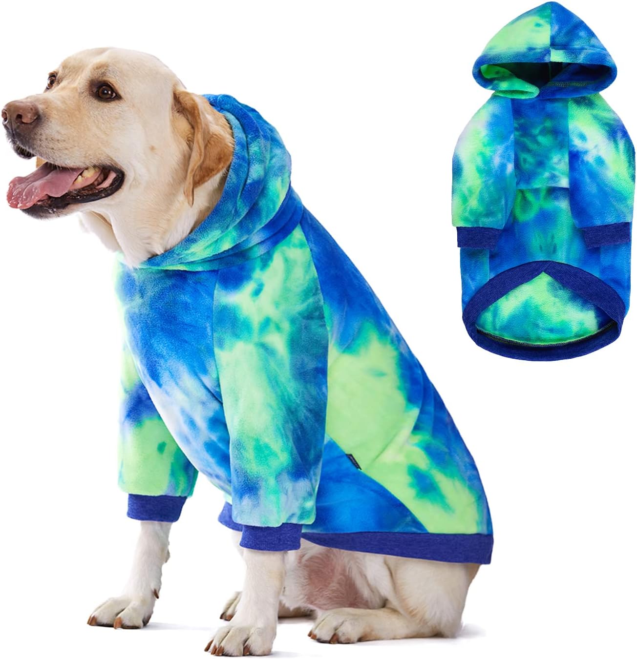 Dog Tie Dye Hoodie, Dog Winter Clothes, Pet Hooded Sweatershirt Pullover, Dog Coat Apparel for Small Medium Large Dogs(Blue Green,9XL-Chest 40'')