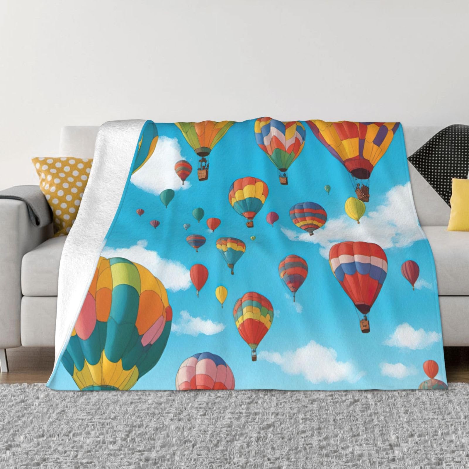 Couverture polaire lit et canapé légère chaude avec motif de ballons dans le ciel