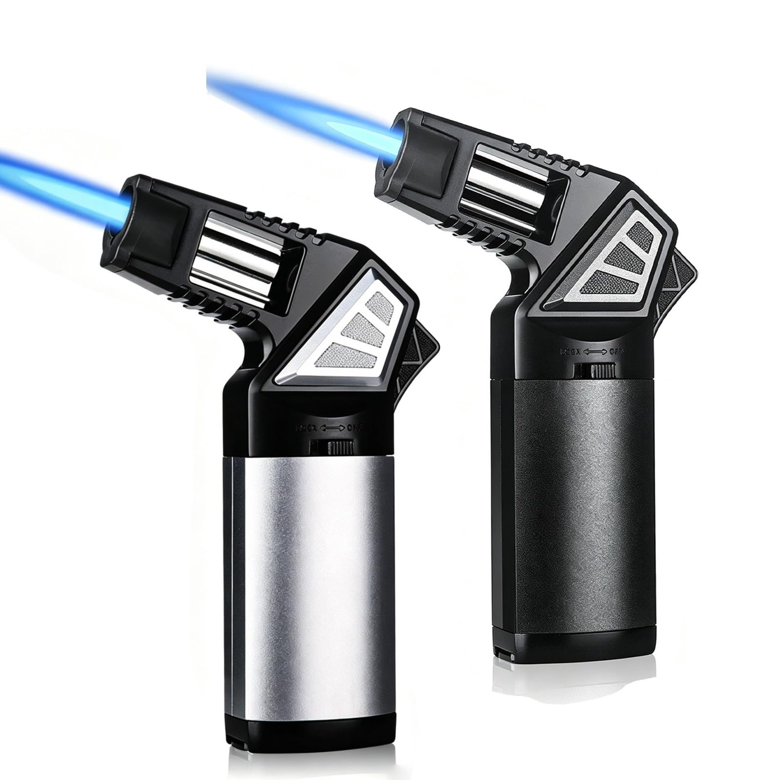 Briquet Torche Multifonctionnel à Flamme Droite Bleue avec perforateur, Briquet Coupe-Vent au Butane adapté aux fêtes de Bougies, au Camping et à l'extérieur (Argent)