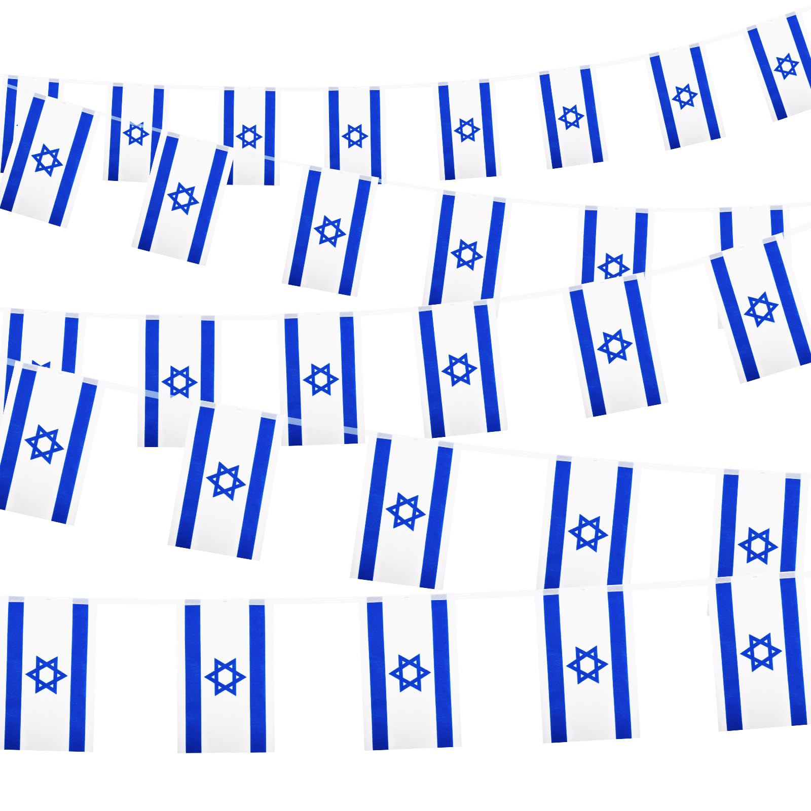 Paezm32.8ft 38 Pcs Rectangle Israel Flags Pennant Banner - Mini Star of David Israeli String Flag, Blue White Bunting Banner for Indoor Outdoor National Day Pride Israeli-themed Party Decorations