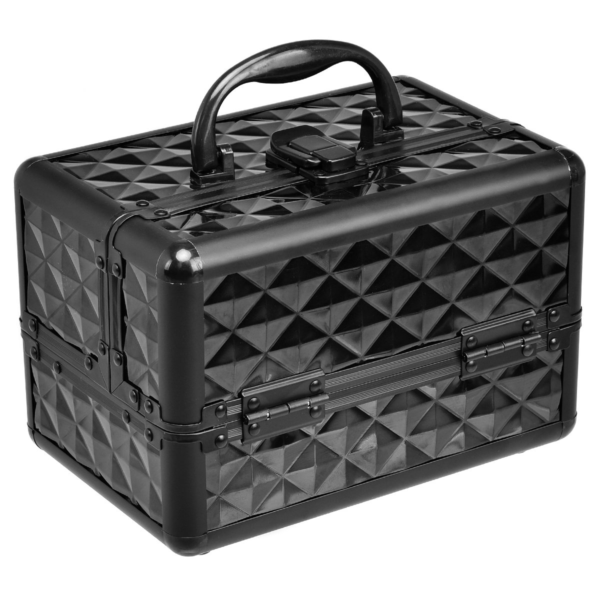 COSTWAY kuferek kosmetyczny Beauty Case, kuferek na biżuterię, walizka fryzjerska z lustrem, czarny, 23 x 15 x 18cm