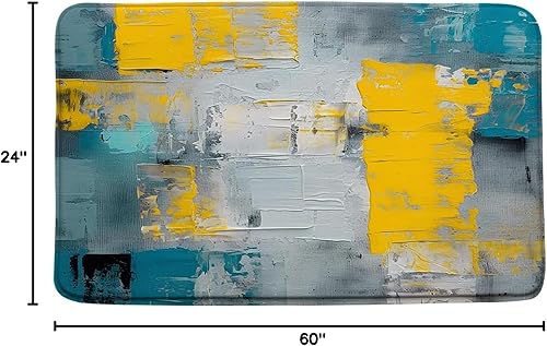 Miniatura 5 de Tapete de baño turquesa, gris y naranja, azul quemado, verde azulado, naranja y gris, pintura abstracta de pinceladas, arte moderno, decoración de