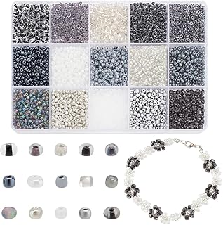 PH PandaHall 4742pcs 15 Black Series Glass Seed Beads 3mm 8/0 Small Craft Beads, Tiny Glass Beads Round Waist Beads Spacer...
