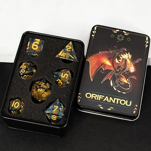 Miniatura 7 de DND - Juego de dados de núcleo líquido con caja, dados de resina de borde afilado azul, juego de dados poliédricos D y D hechos a mano transparentes