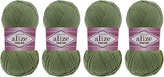 55% Cotton 45% Acrylic Yarn Alize Cotton Gold Thread Crochet Hand Knitting Art Lot of 4skn 400 gr 1444 yds (485-Green)
