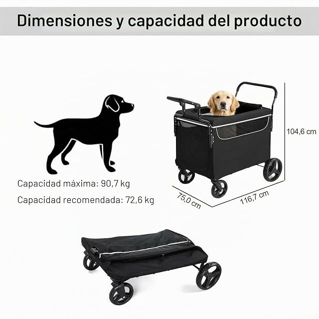 Foto 2 de 8 de Remolque para perros plegable, carrito para perros de hasta 70 kg, freno de un paso