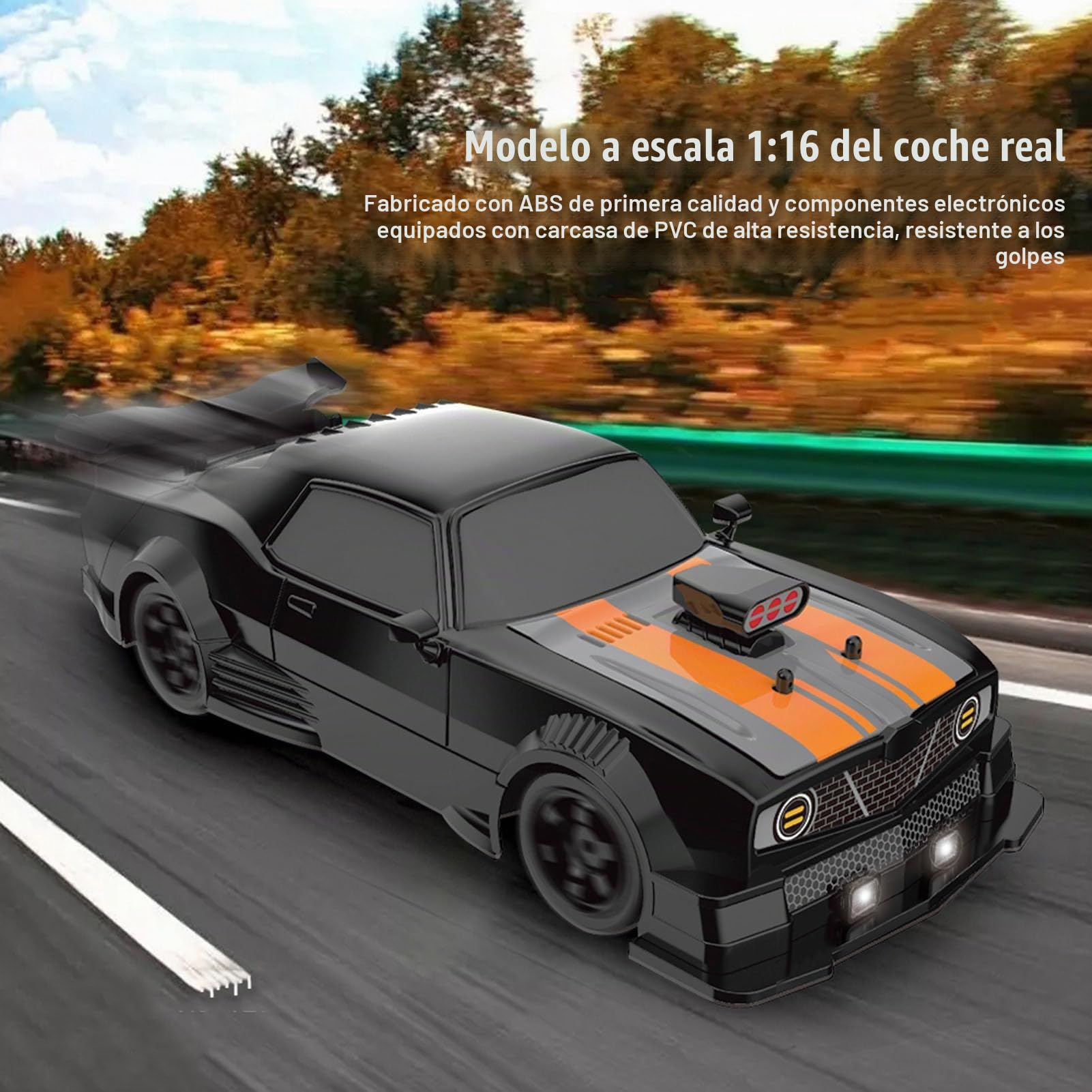 BuyWeek Coche Teledirigido RC Drift Car, 2,4 GHz 1:16 4WD 18 km/h con Luz LED para Adultos (Negro 2 Baterías)