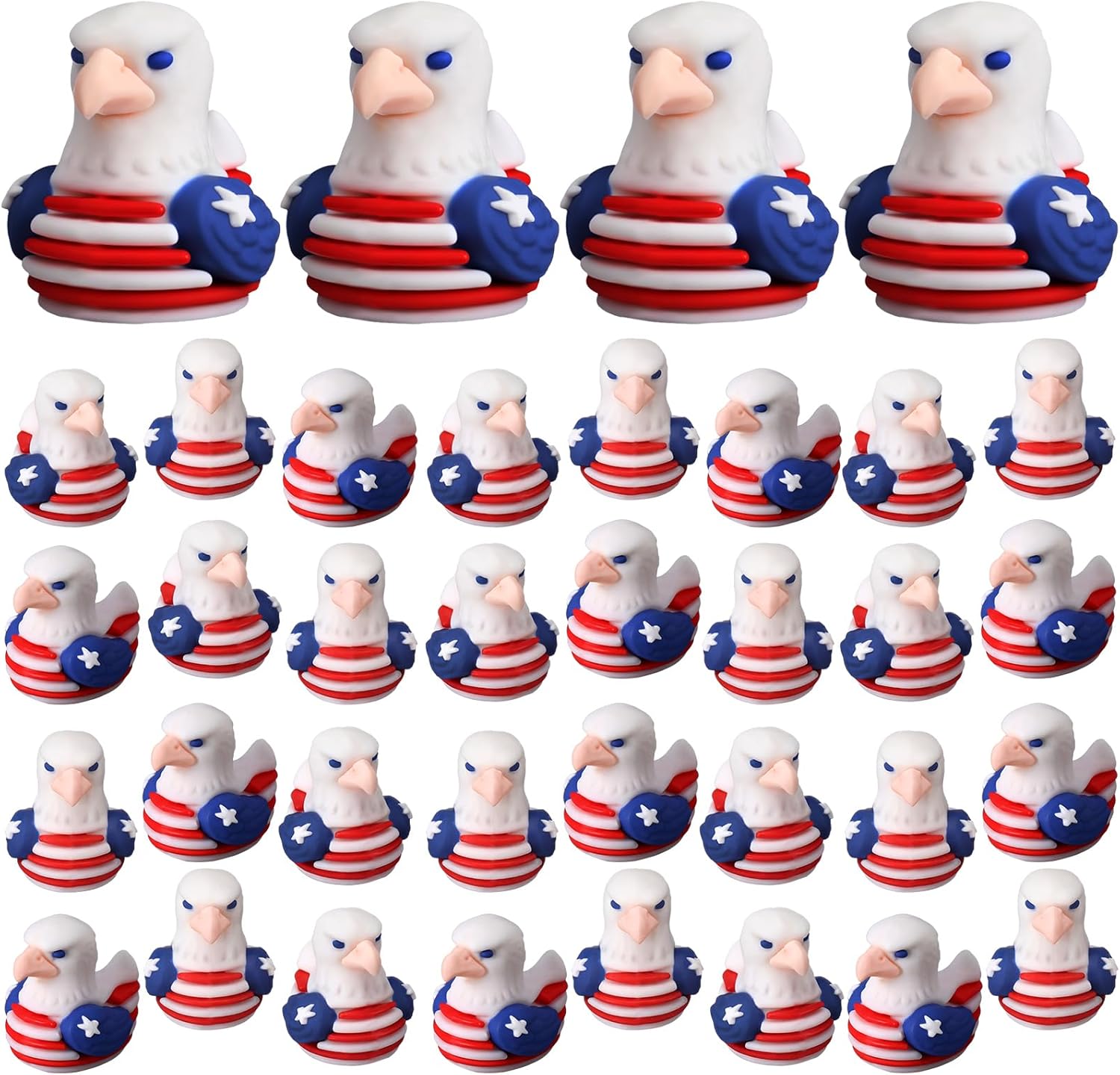 Soulchen 50 Pcs Mini Patriotic Eagle Duck Figurine Bulk Mini Rubber Veteran Ducks 250th Anniversary Independence Day Tiny Animal Figurine Bald Eagle Ornament for 4th of July Home Office Desk Bathroom