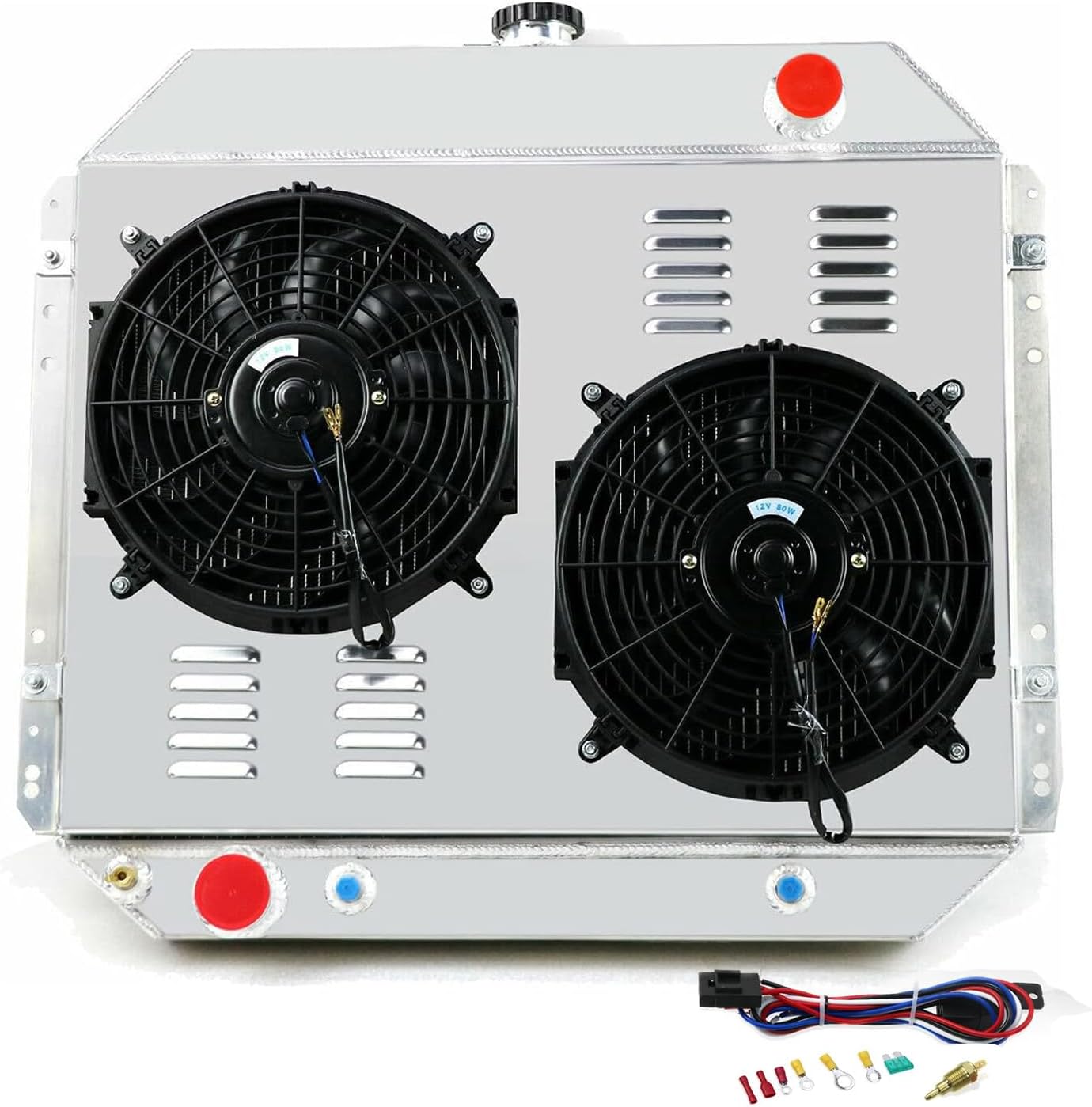 4-Row Core Radiator&Electric Fans Compatible with 1966-1979 Ford F100 F150 F250 F350 Bronco Truck V8 Automatic Trans. 68 1969 71 73 1972 1970 1975 1978
