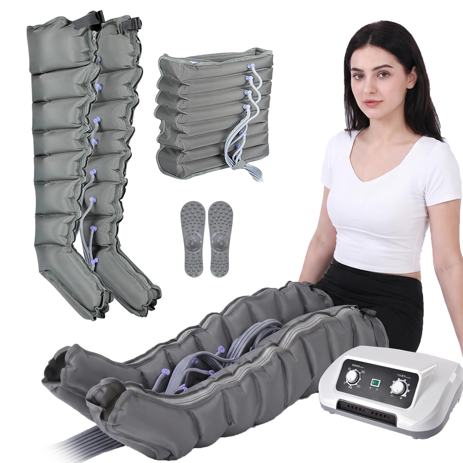 Lymphdrainage Gerät Beine Bei Lipödem, 8 Kammern Beinmassagegerät Für Beine Arme Unterleib, 30-240 mmHg Einstellbarer Druck, Pressotherapie Professionelle Wirksamkeit Recovery Boots