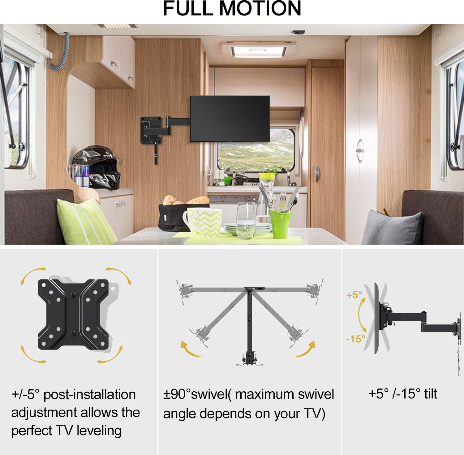 RV TV Mount for Camper Full Motion Lockable TV Wall Mount for 1026 Inch LED LCD OLED Plasma