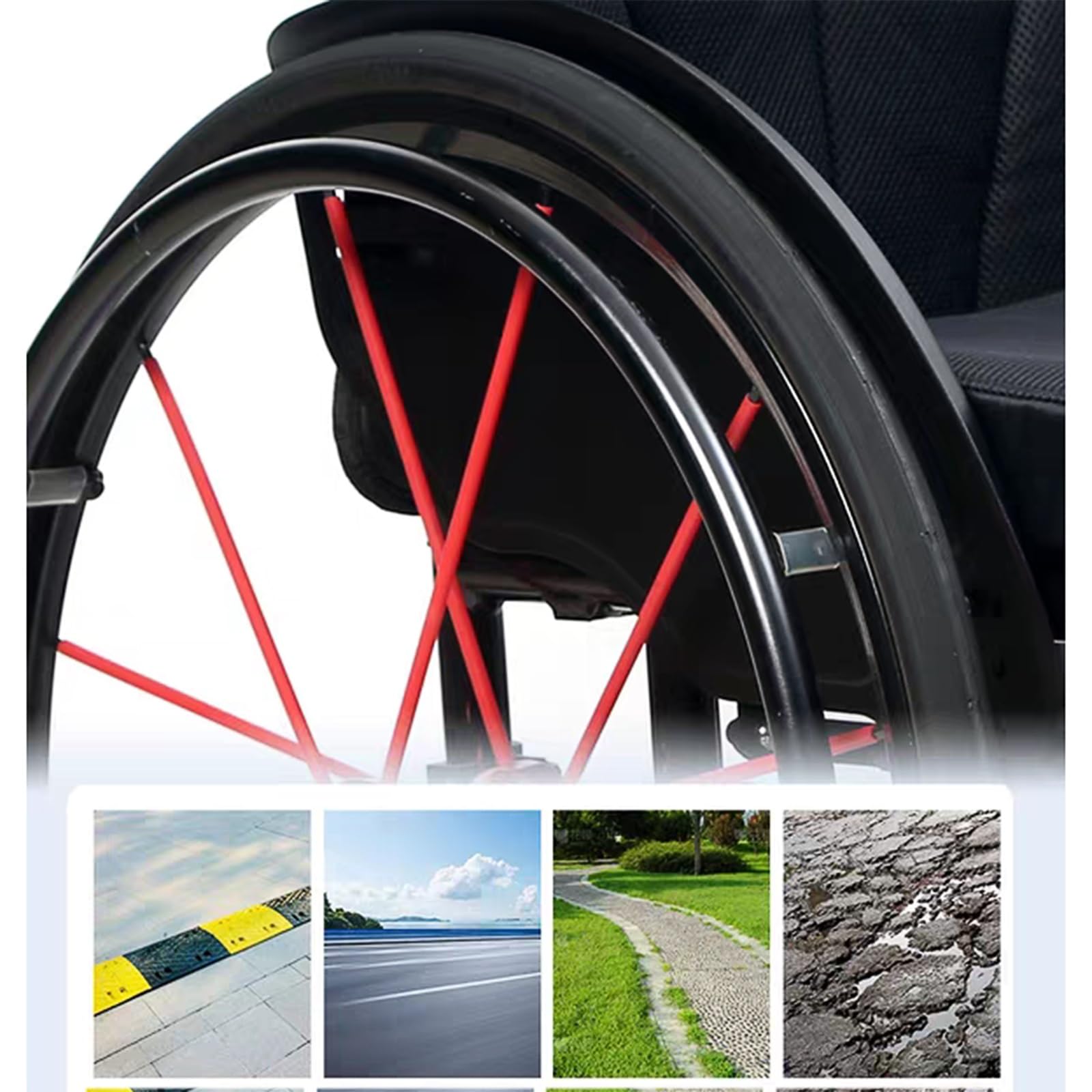 Sedia a rotelle pieghevole,Alluminio,Sedia a rotelle per lo sport, Leggera(Seat width 42cm/16.5in)
