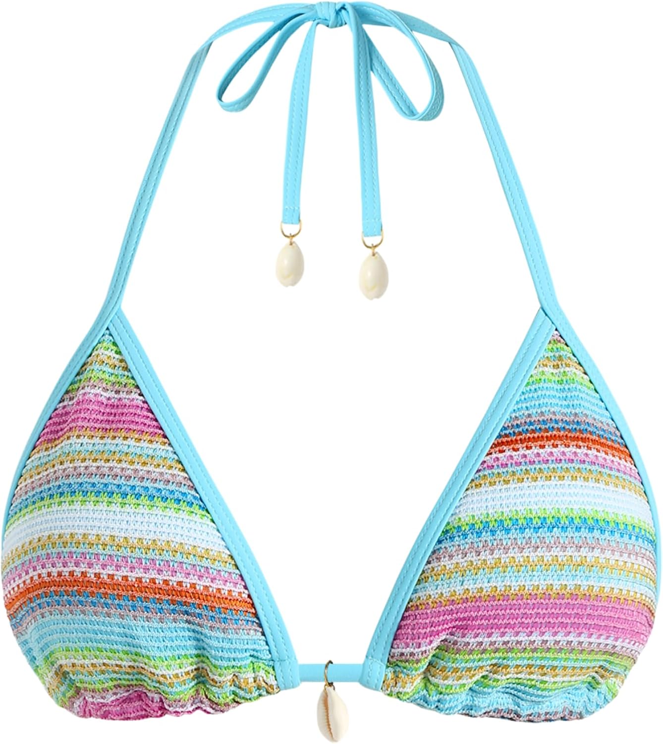 ZAFUL Womens Colorblock Stripes Triangle Halter Tied Swimsuit Bikini Top Bathing Suits Top