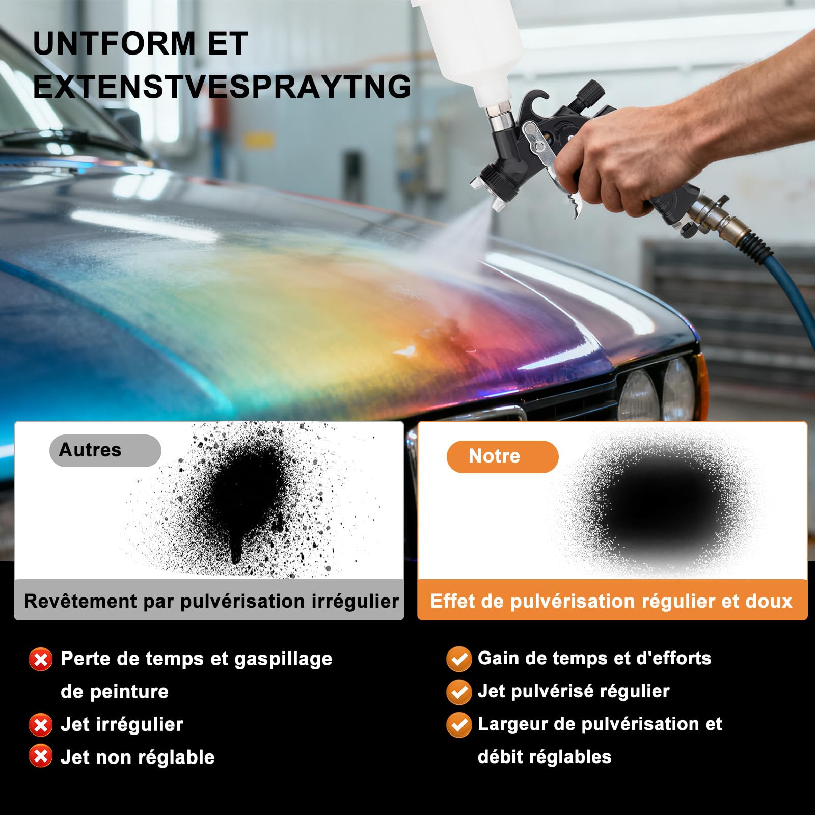 Mini Pistolet à Peinture 125ml avec 2 Buses 0,8mm 1,0mm, HVLP Pistolet Pulvérisateur par Gravité pour Petites Surfaces Peinture Automatique de Meubles