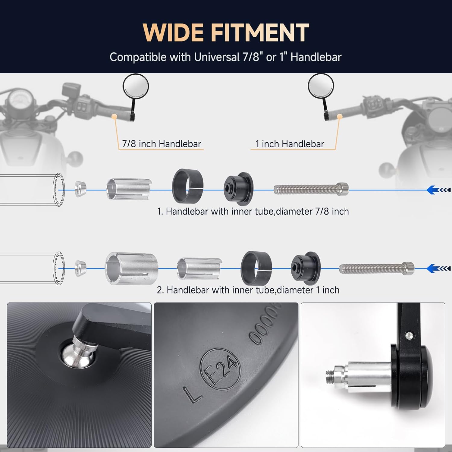 Motorcycle Bar End Mirrors, Long CNC Stem 7/8" Handlebar Mirrors Compatible With Sportster Dyna Indian Scout,Shadow,CB500F,CB650R,Vulcan S,Z650, V Star 650,DL1050,MT-07,MT-09 (Black）