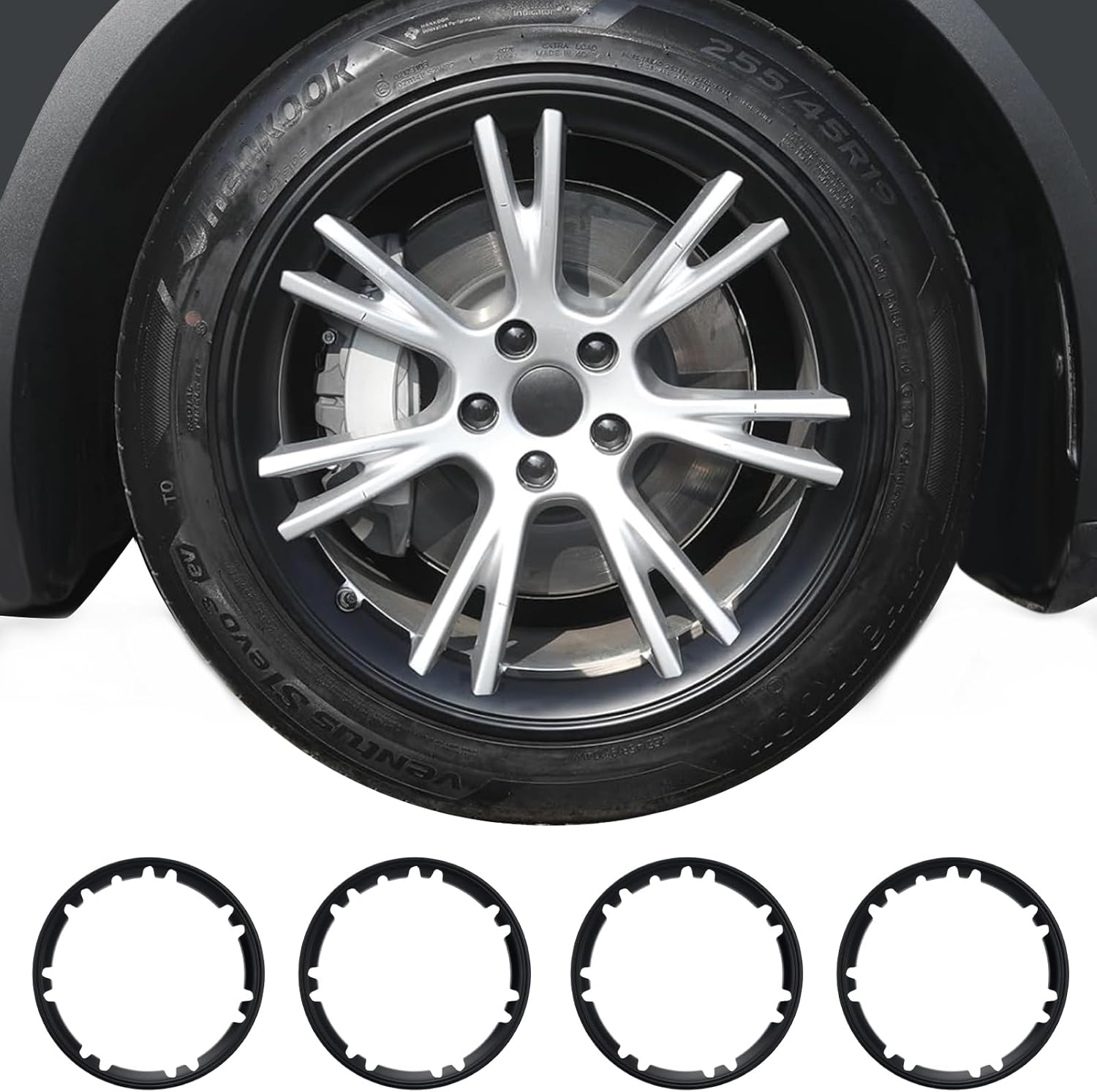 Wheel Rim Protector for Tesla Model Y Gemini 19 inch Apollo Wheels 2020-2024 Model Y Accessories All-in-one Car Tire Trim Rings Rim Case Hubcaps Wheel Cover (Matte Black, 19'' Model Y-4pcs)