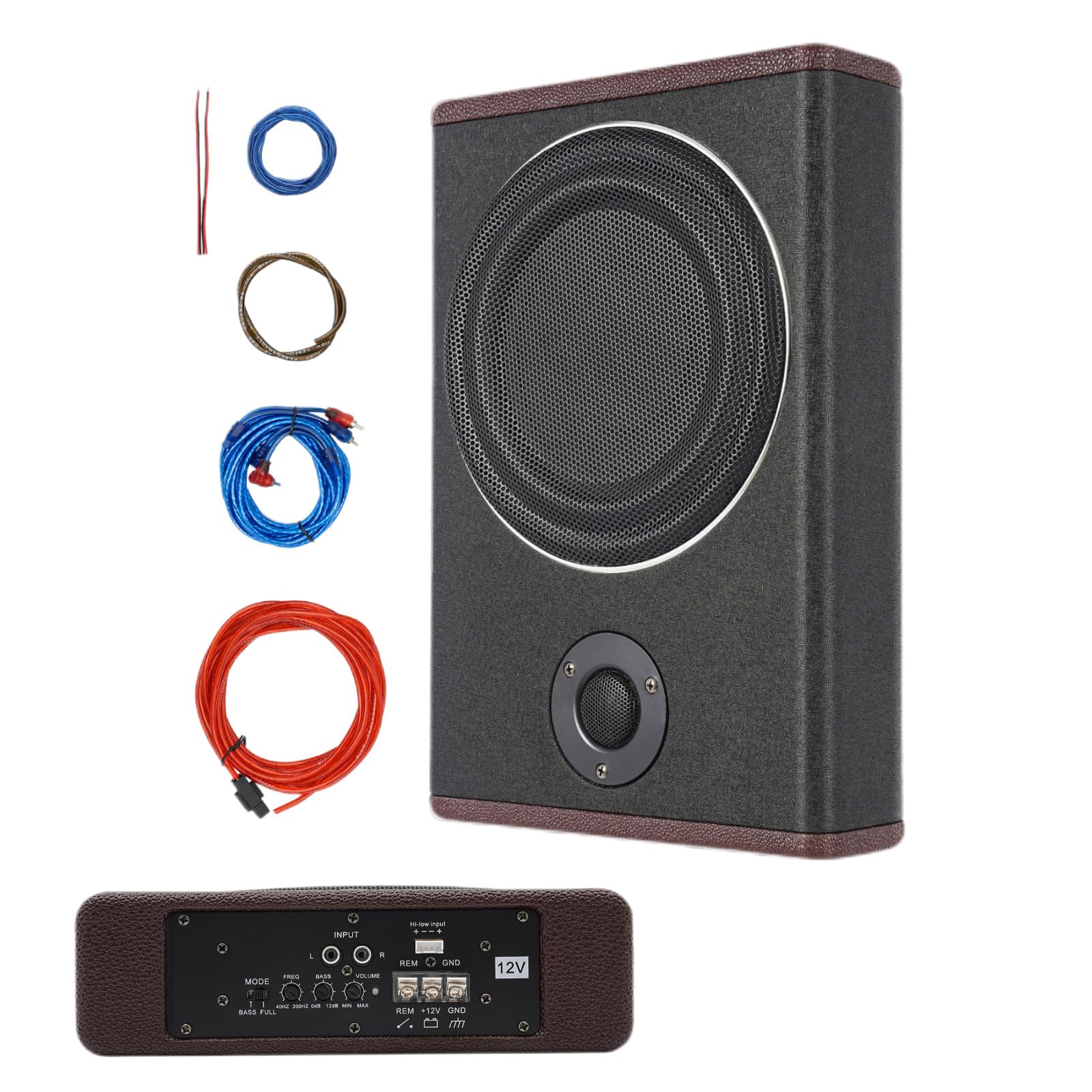 600W Untersitz Subwoofer, 8 Zoll Auto Subwoofer mit Verstärker, Flacher 6.8cm Unter Sitz Bass Box, Hoch-/Niedrigpegel Eingang, für Auto SUV Truck, Schwarz
