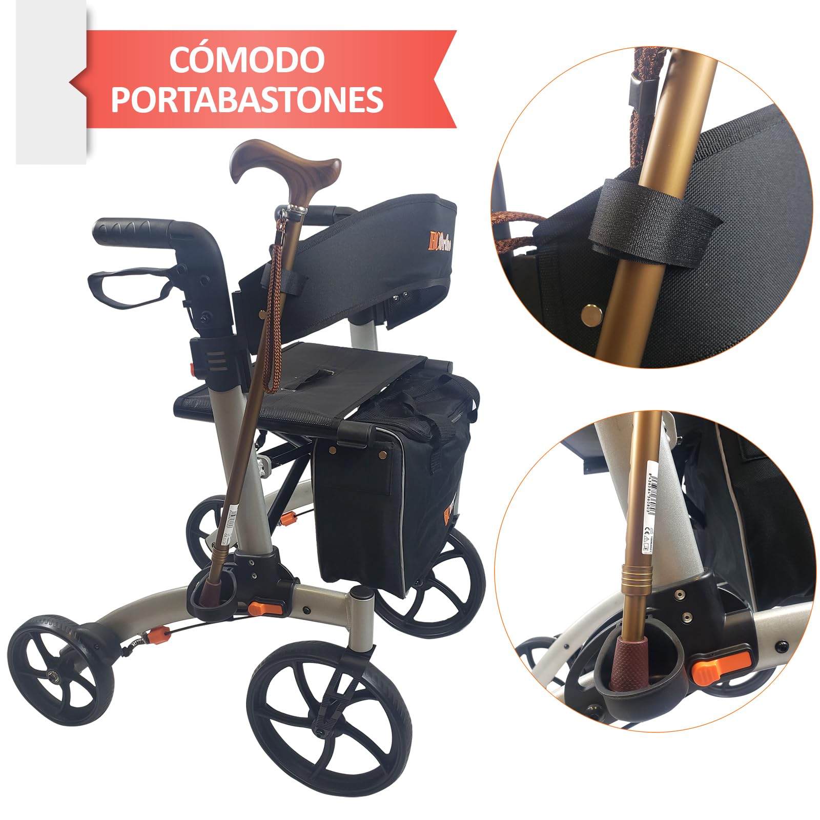 Tauro - Andador plegable para la mejora de movilidad y autonomía en personas mayores, ancianos o discapacitados (Negro)