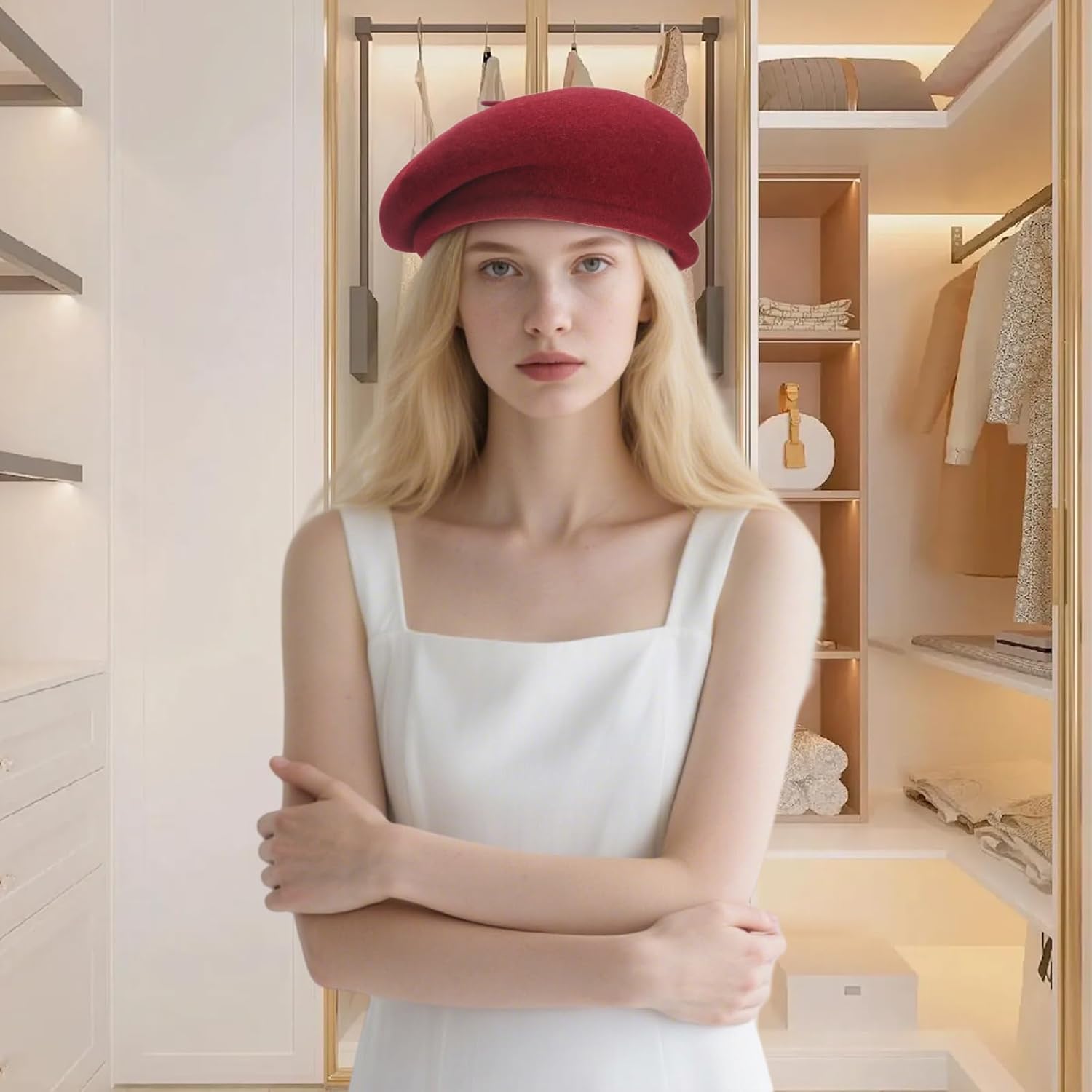 100% Wool Beret Hats for Women Men,Classic French Hat,Adjustable Headband, Handmade Rolled Brim. - Image 2