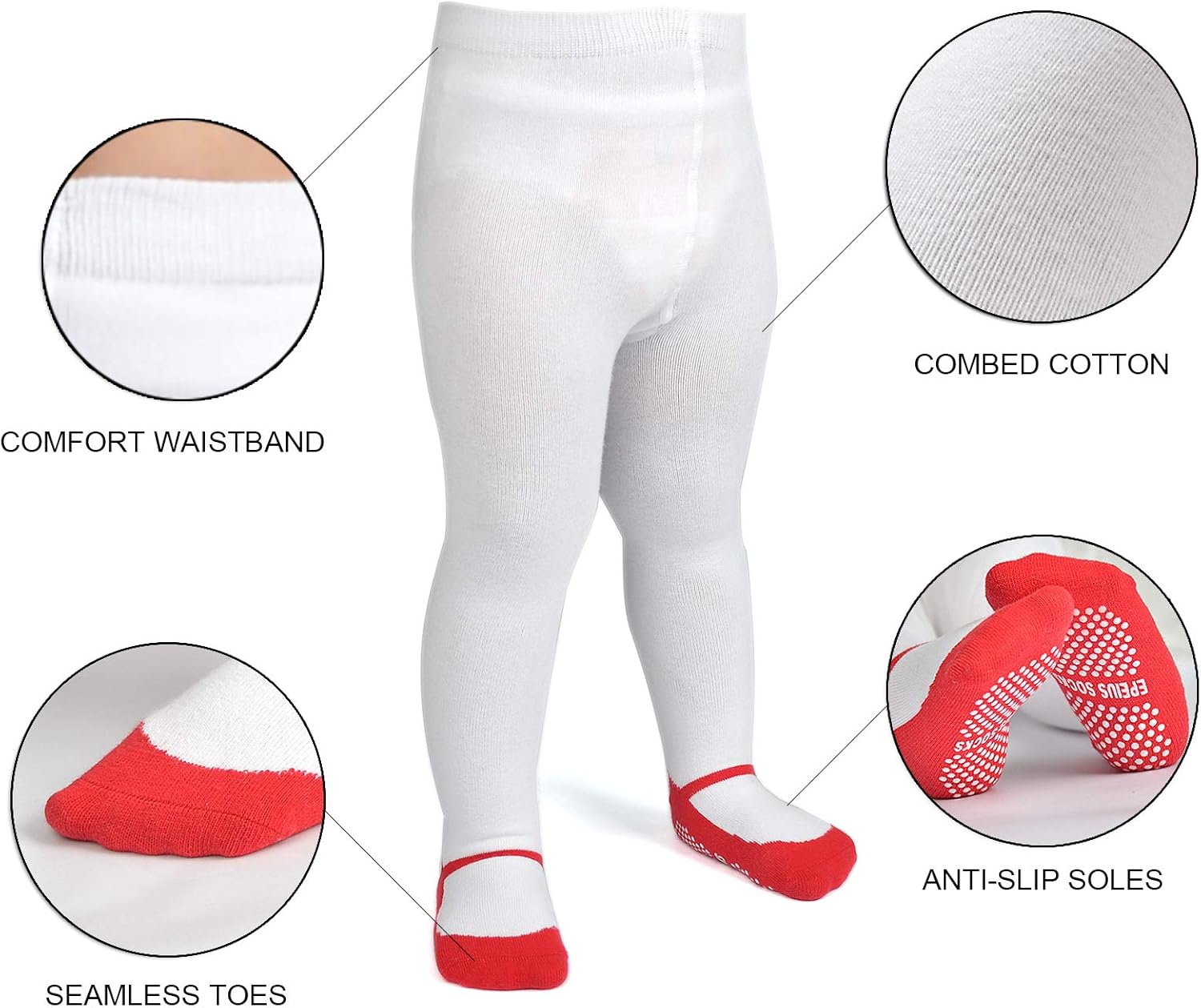 EPEIUS Baby Tights Baby Girls Non-Slip Plain/Ribbed Leggings Seamless Cotton Stockings Pantyhose Newborn Infant Toddler - Image 3