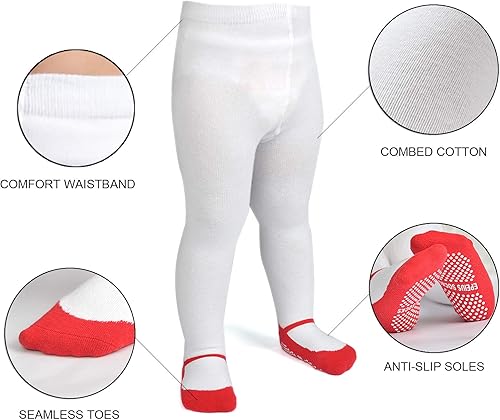 Miniatura 3 de EPEIUS Mallas para bebé y niña, antideslizantes, lisasacanaladas, de algodón, sin costuras, medias para recién nacidos, niños pequeños