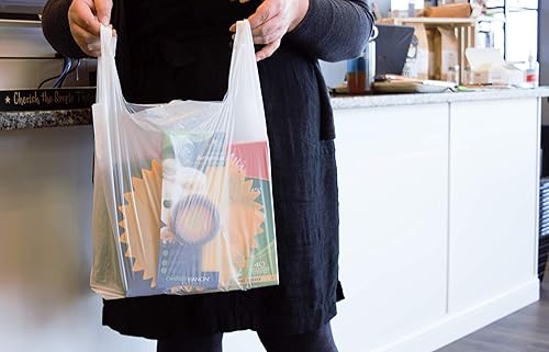Miniatura 10 de Bolsas grandes de plástico para camisetas de comestibles, color blanco liso, Blanco