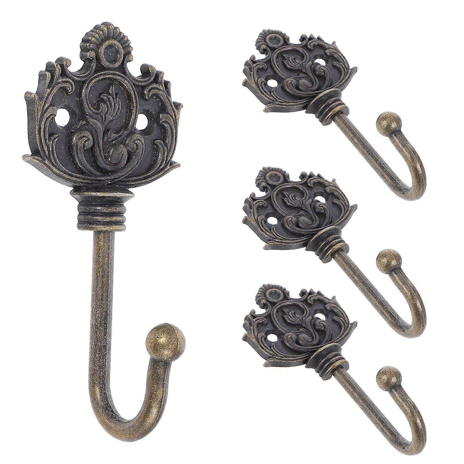 JOYHAPPST 4pcs Vintage Metal Wall Hooks for Hanging Coats Hats Keys Decorative Wall Mounted Hooks for Home Decor Rustic Metal Entrance Hook