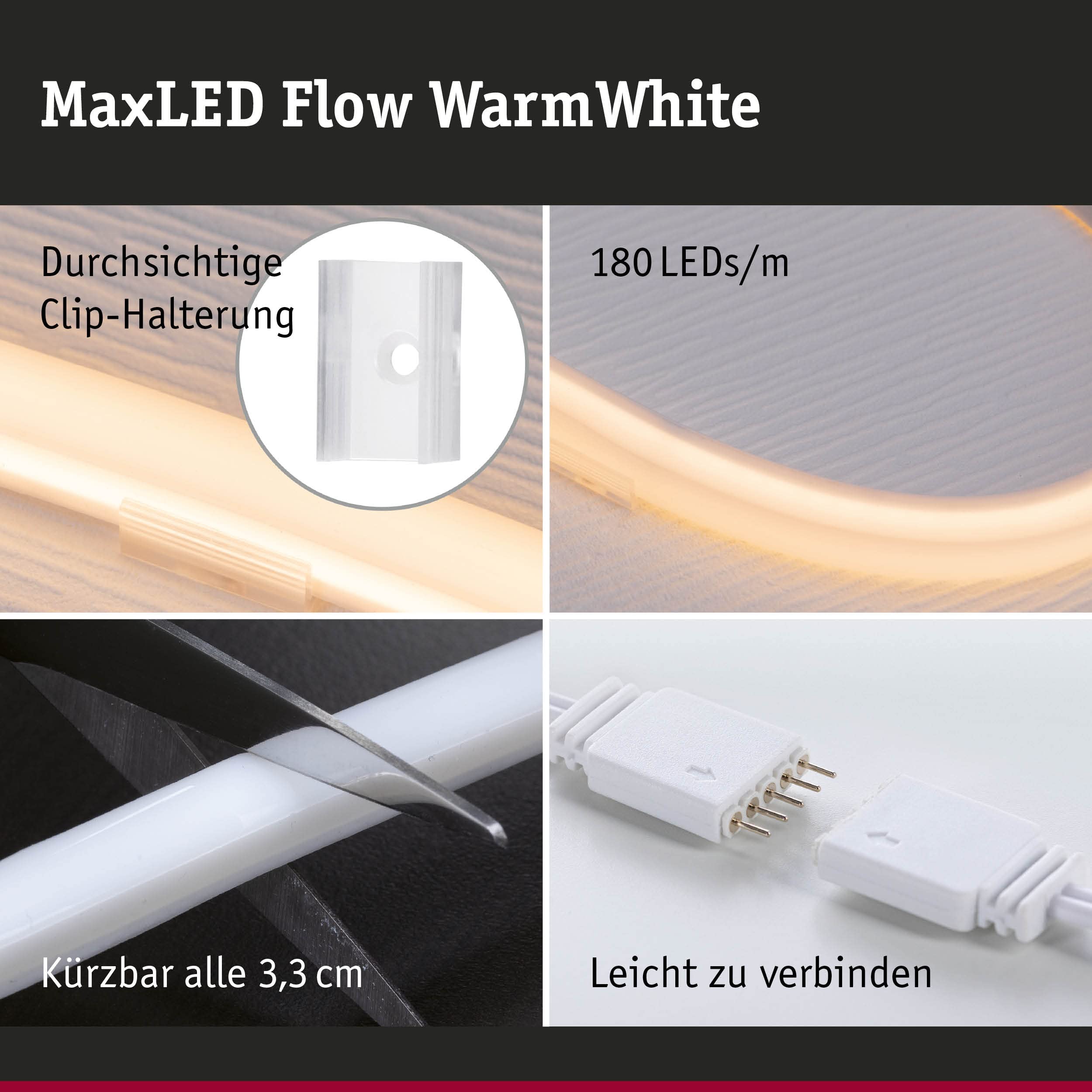 Paulmann 70963 Strip MaxLED Flow 37 W, juego básico strip LED, regulable, 3 m, blanco, plástico 2700 K blanco cálido