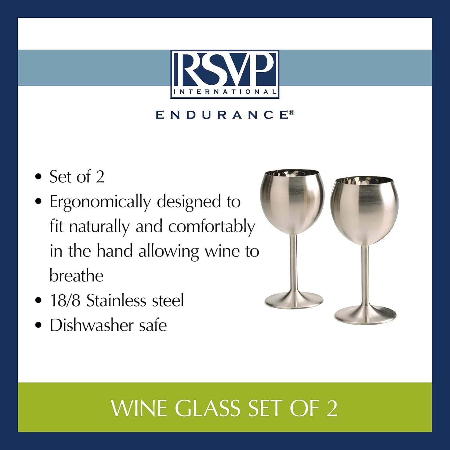 Review Discount RSVP Endurance Stainless Steel Wine Glass, Set of 2